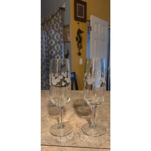 Disney Mickey Mouse Etched Glass Champagne Glasses Set of 2
